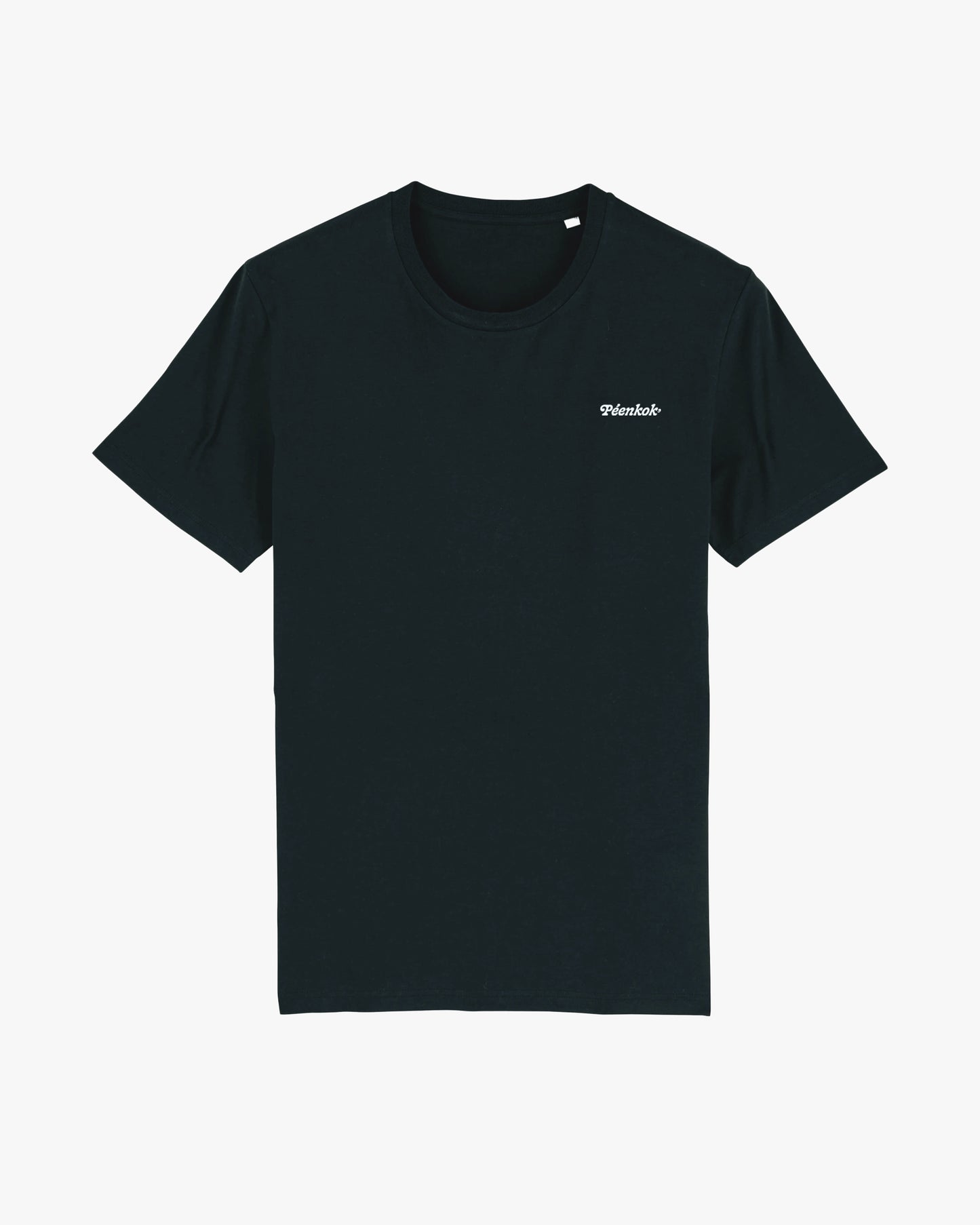 PÉENKOK' | BLACK ORGANIC COTTON SUSTAINABLE FASHION TEE REGULAR FIT PÉENKOK’ IN WHITE PRINTED ON THE FRONT