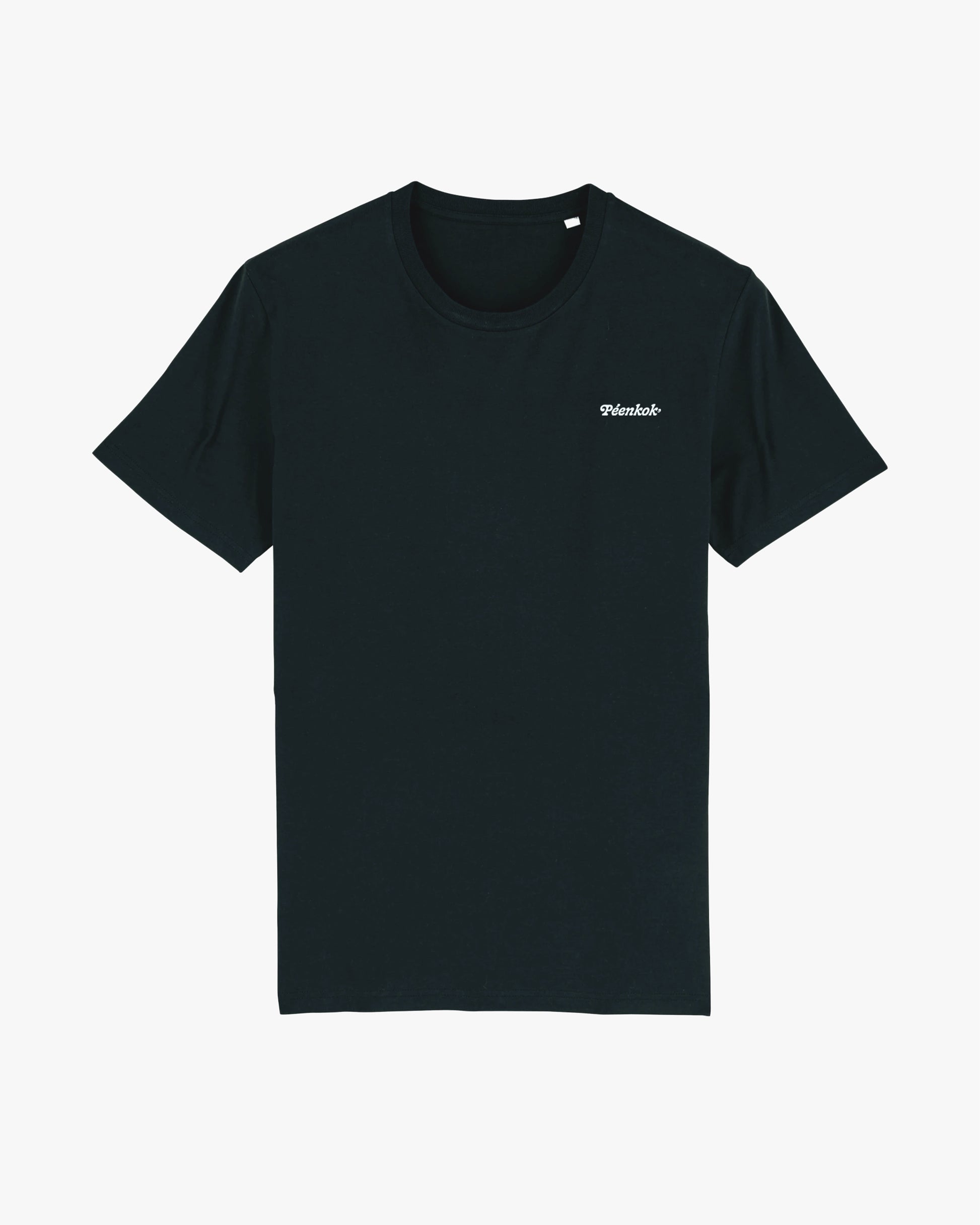 PÉENKOK' | BLACK ORGANIC COTTON SUSTAINABLE FASHION TEE REGULAR FIT PÉENKOK’ IN WHITE PRINTED ON THE FRONT